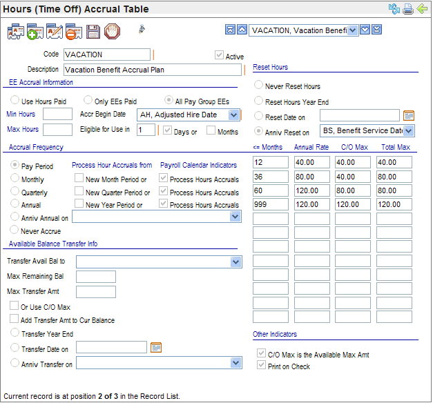 Hours Accrual Code