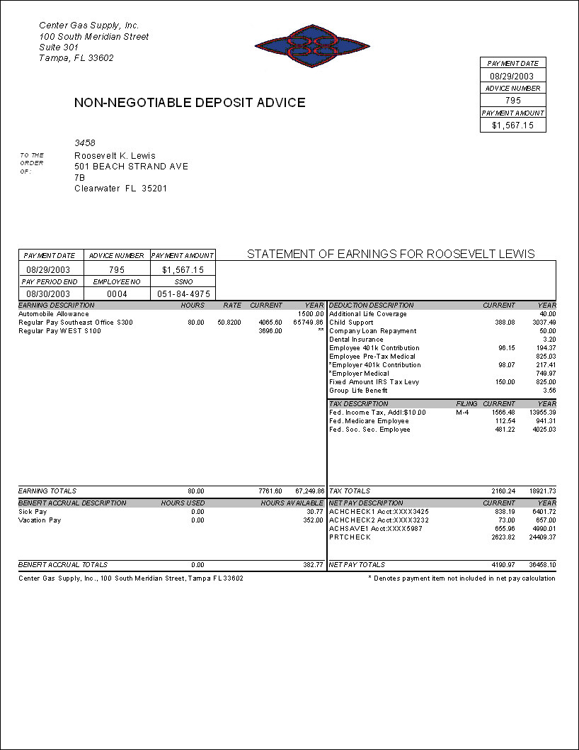 Payroll ACH Advice Printing, ADVICEFORM