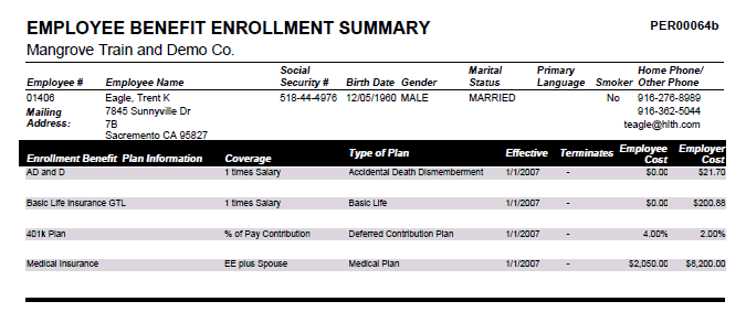 Employee Benefits Benefit Summary Report