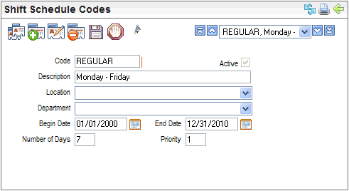 Shift Schedule Codes Table