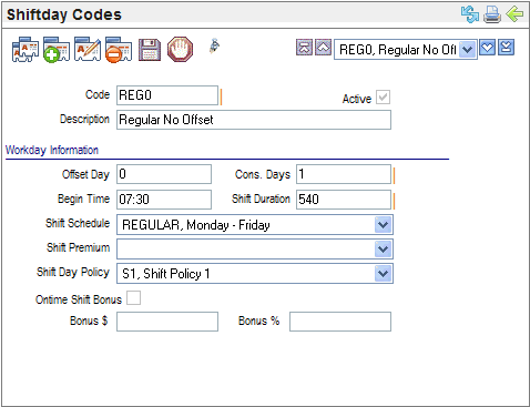 Shiftday Codes Table