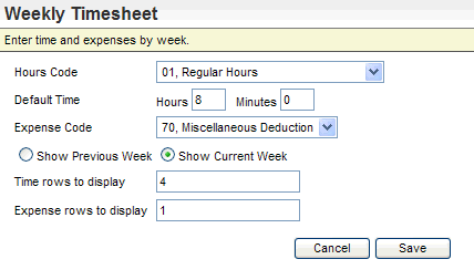 Weekly Timesheet Preferences