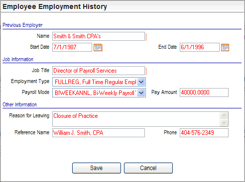 Employee Employment History Detail