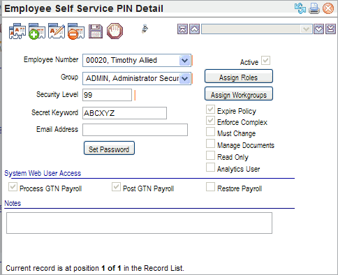 Employee ESS Pin Detail