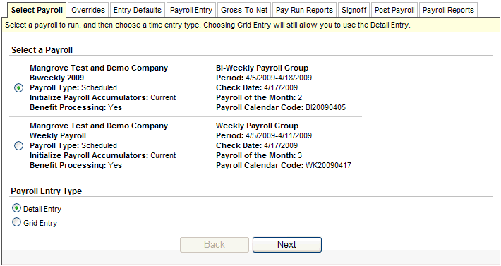 Select Payroll Panel