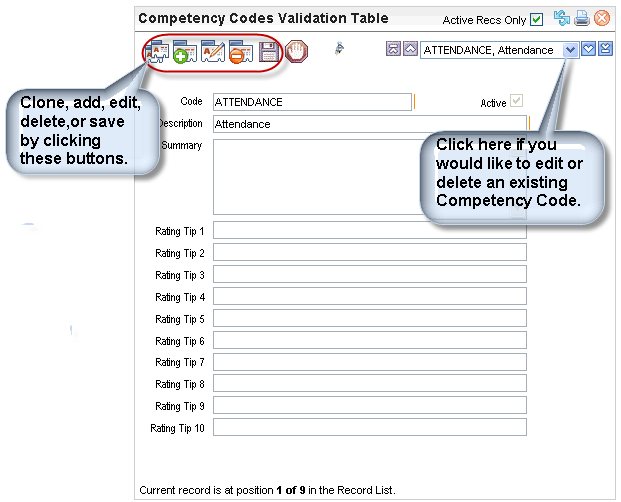 Competency Codes Validation Table