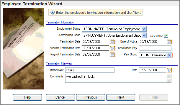 Enter the employee's termination information and click 'Next'.